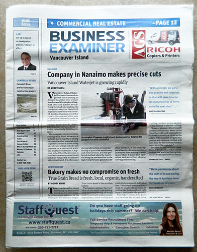 Vancouver island Waterjet on the cover Business Examiner Vancouver Island June 2014